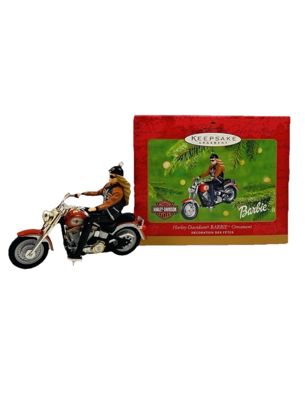 Hallmark Keepsake Ornament Barbie Harley Davidson 1990 Fat Boy Motorcycle 2001